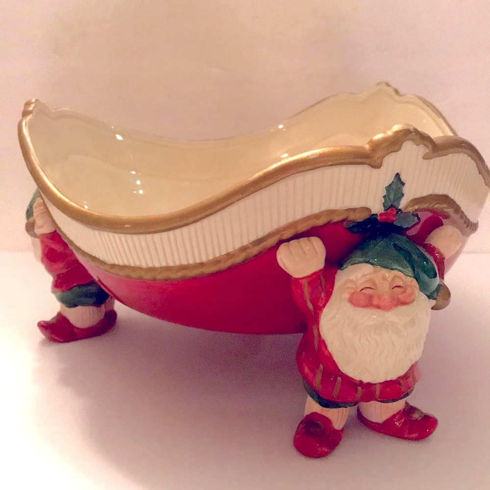 Vintage Triangle Shaped Dish with Santa’s Holding